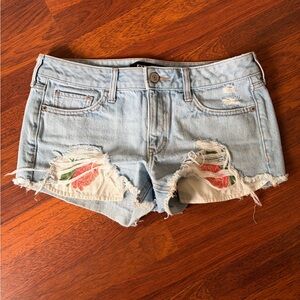 Express Light Blue Distressed Denim Shorts